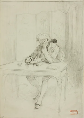 Man in Eighteenth-Century Dress, Seated at Table and Reading by Charles Bargue, drawing, 1846-1883