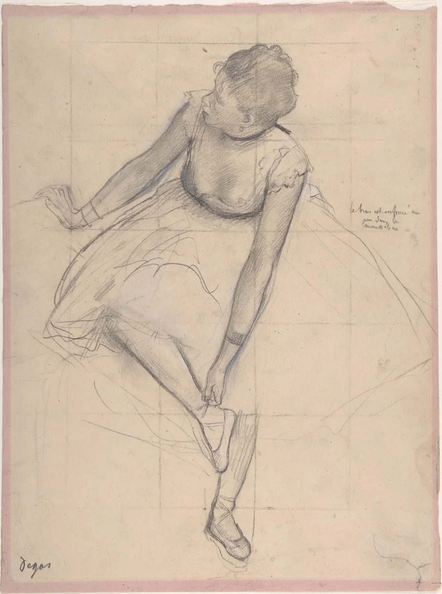 Dancer Adjusting Her Slipper by Edgar Degas, drawing, 1873
