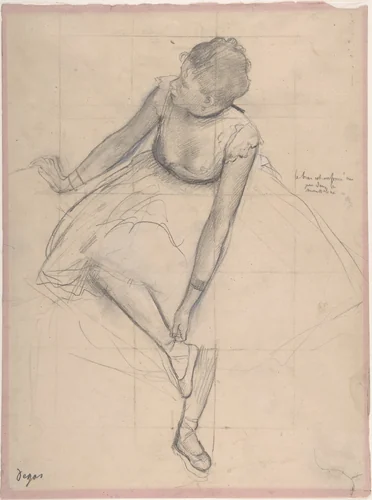 Dancer Adjusting Her Slipper by Edgar Degas, drawing, 1873