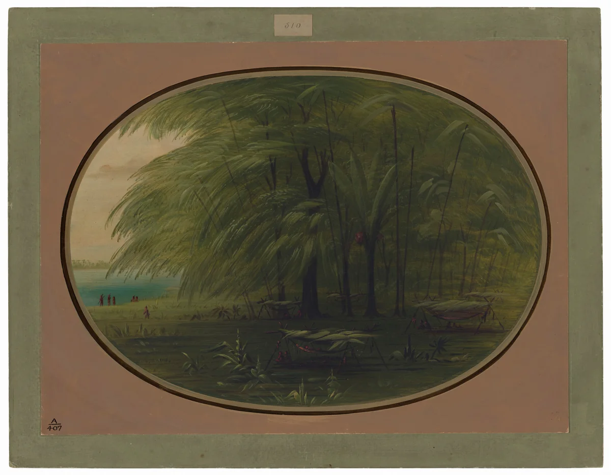 An Indian Village - Shore of the Amazon by George Catlin, painting, 1854-1869