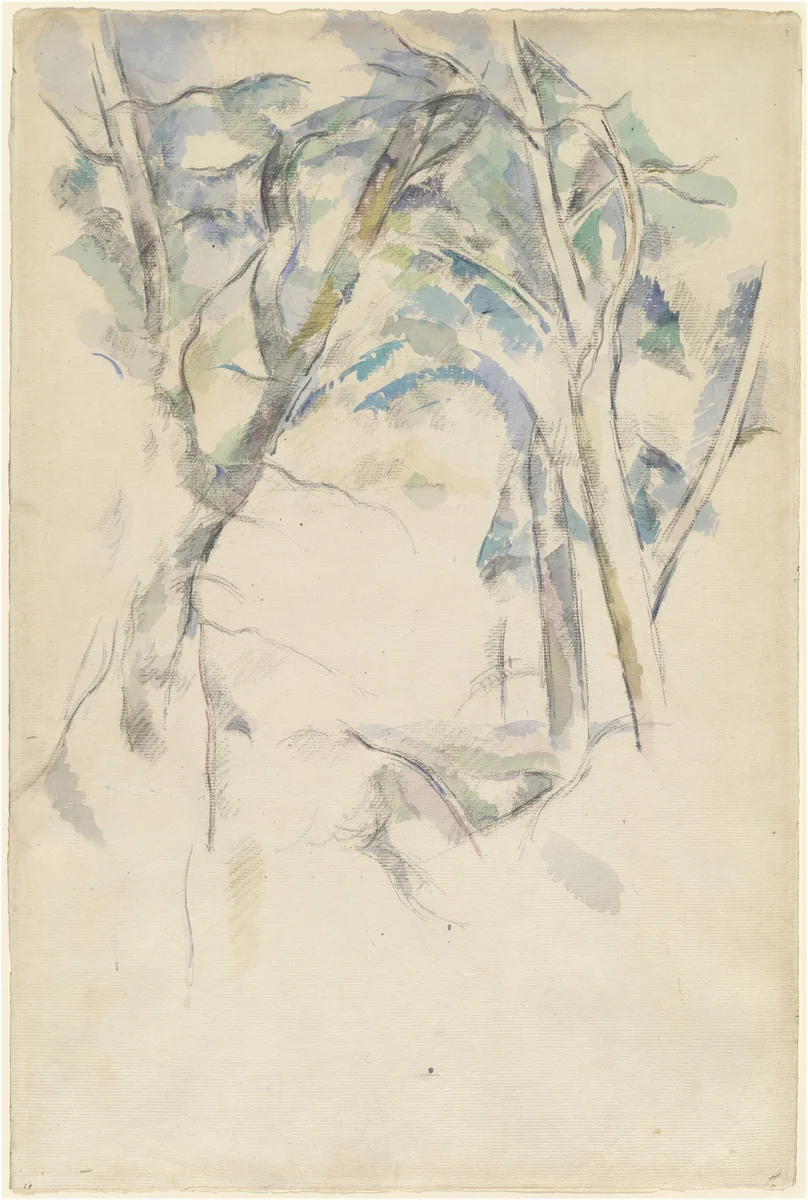 Trees Leaning over Rocks by Paul Cezanne, drawing, 1892