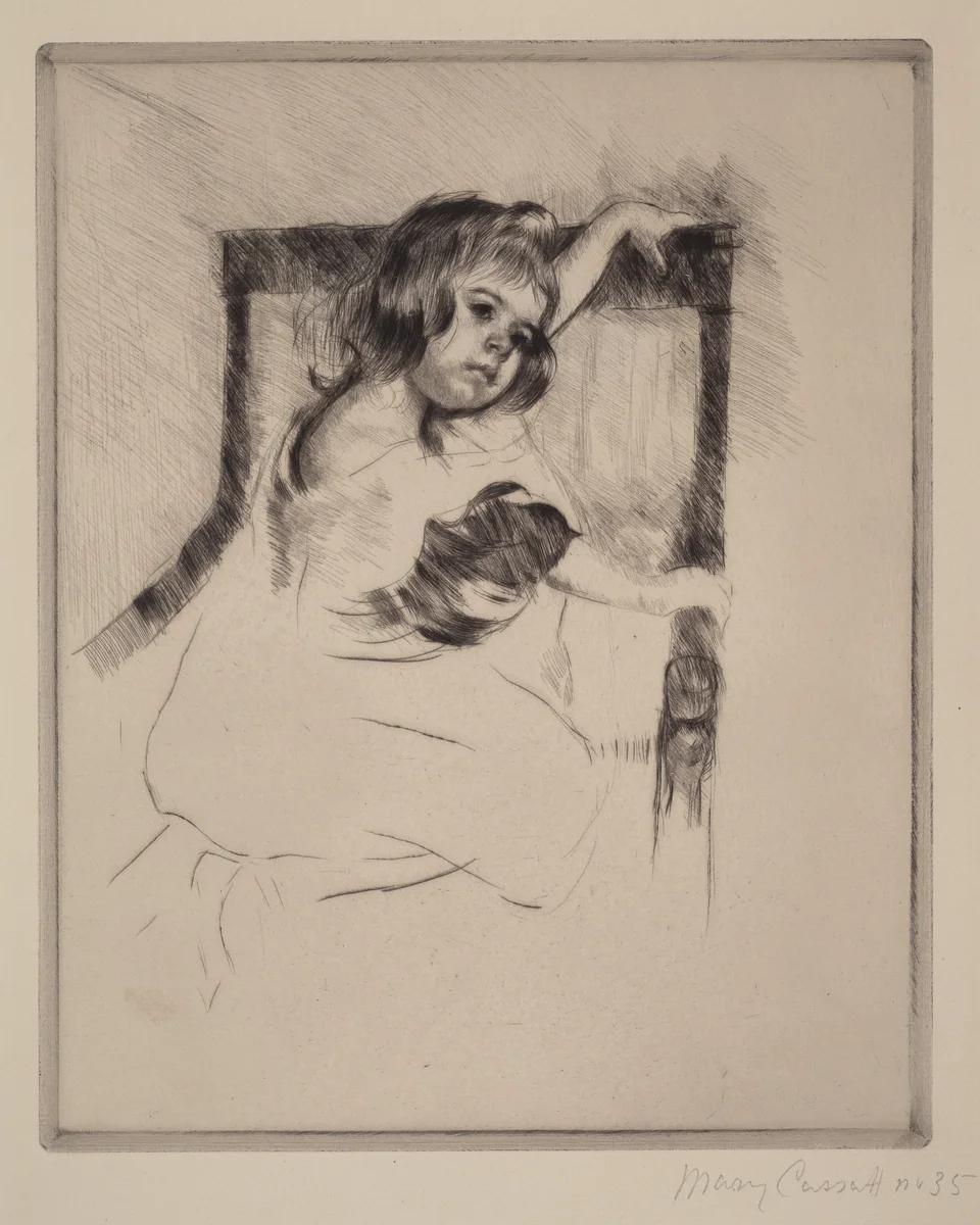 Kneeling in an Armchair by Mary Cassatt, print, 1903
