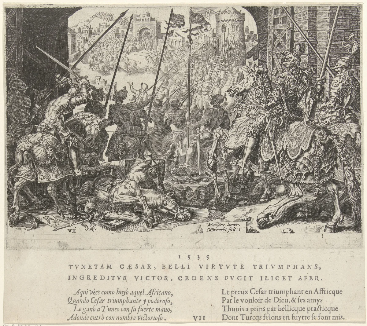 Inname van Tunis, 1535 by Unknown, print, 1555-1556