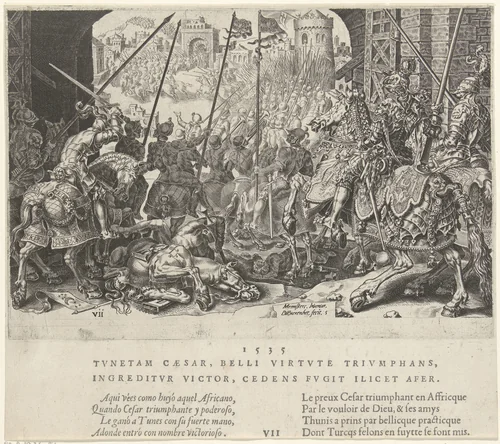 Inname van Tunis, 1535 by Unknown, print, 1555-1556