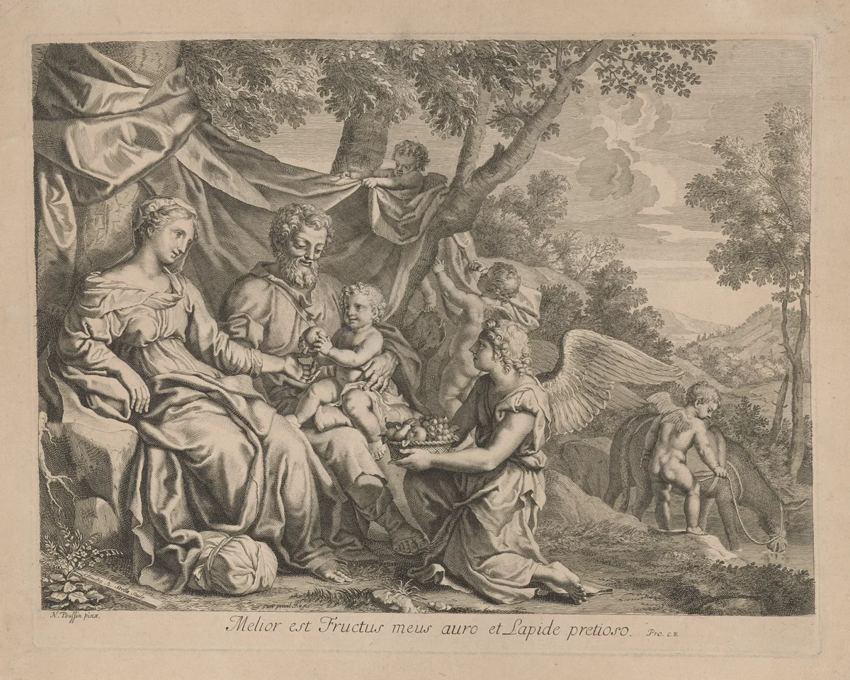 Melior est Fructus meus auro et Lapide pretiso. Pro. C. 8. (My fruit is better than gold and precious stones) by Claudine Bouzonnet-Stella, print, 1660-1669