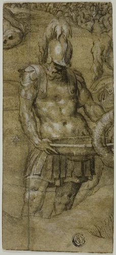 Roman Soldier by Paolo Farinati, drawing, 1543-1547