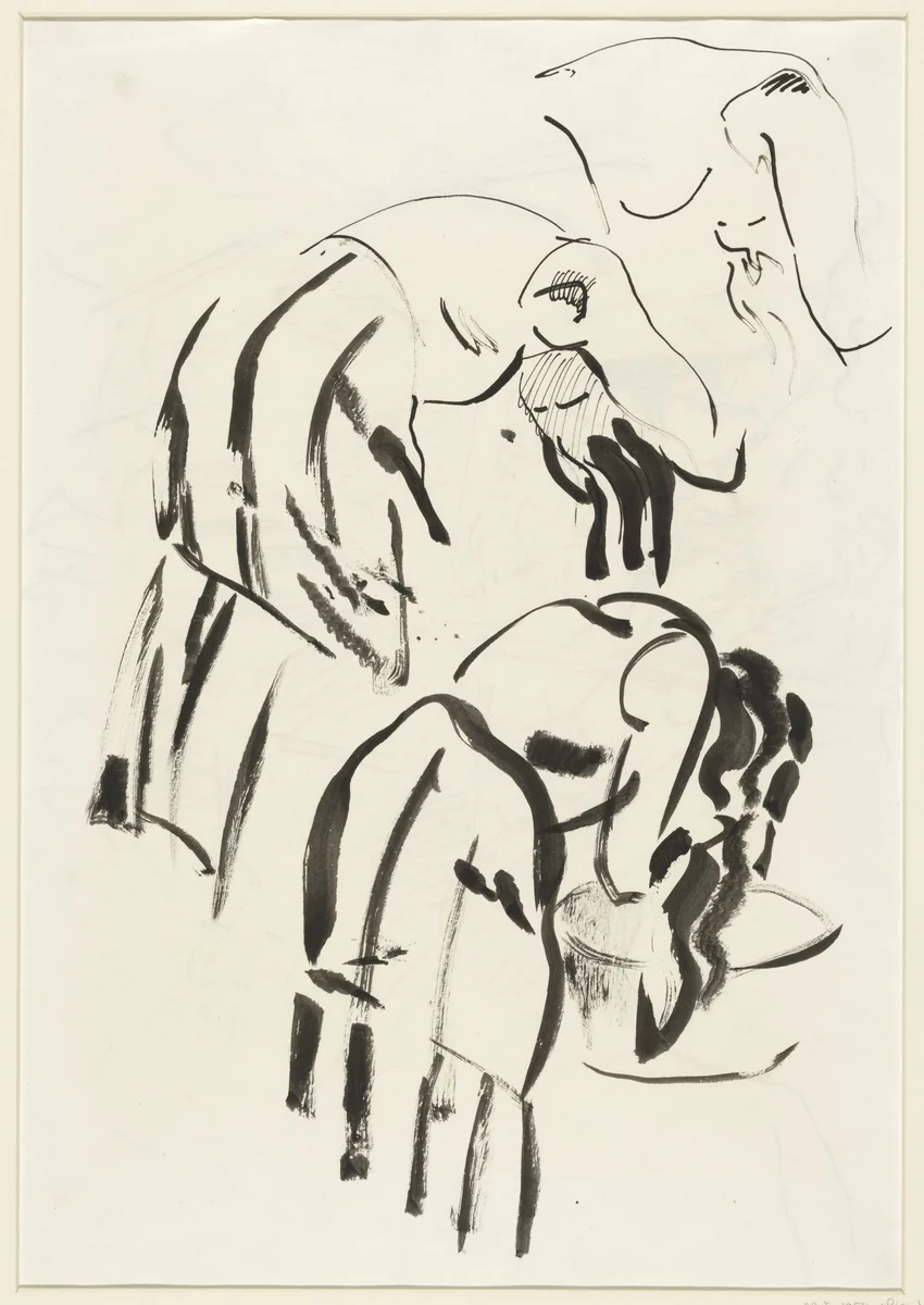 Schetsen van een vrouw die haar haar wast by Rik Wouters, drawing, 1892-1916