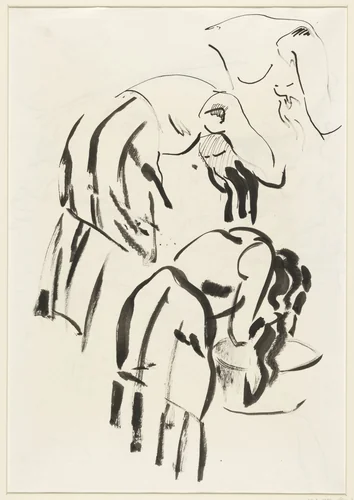 Schetsen van een vrouw die haar haar wast by Rik Wouters, drawing, 1892-1916