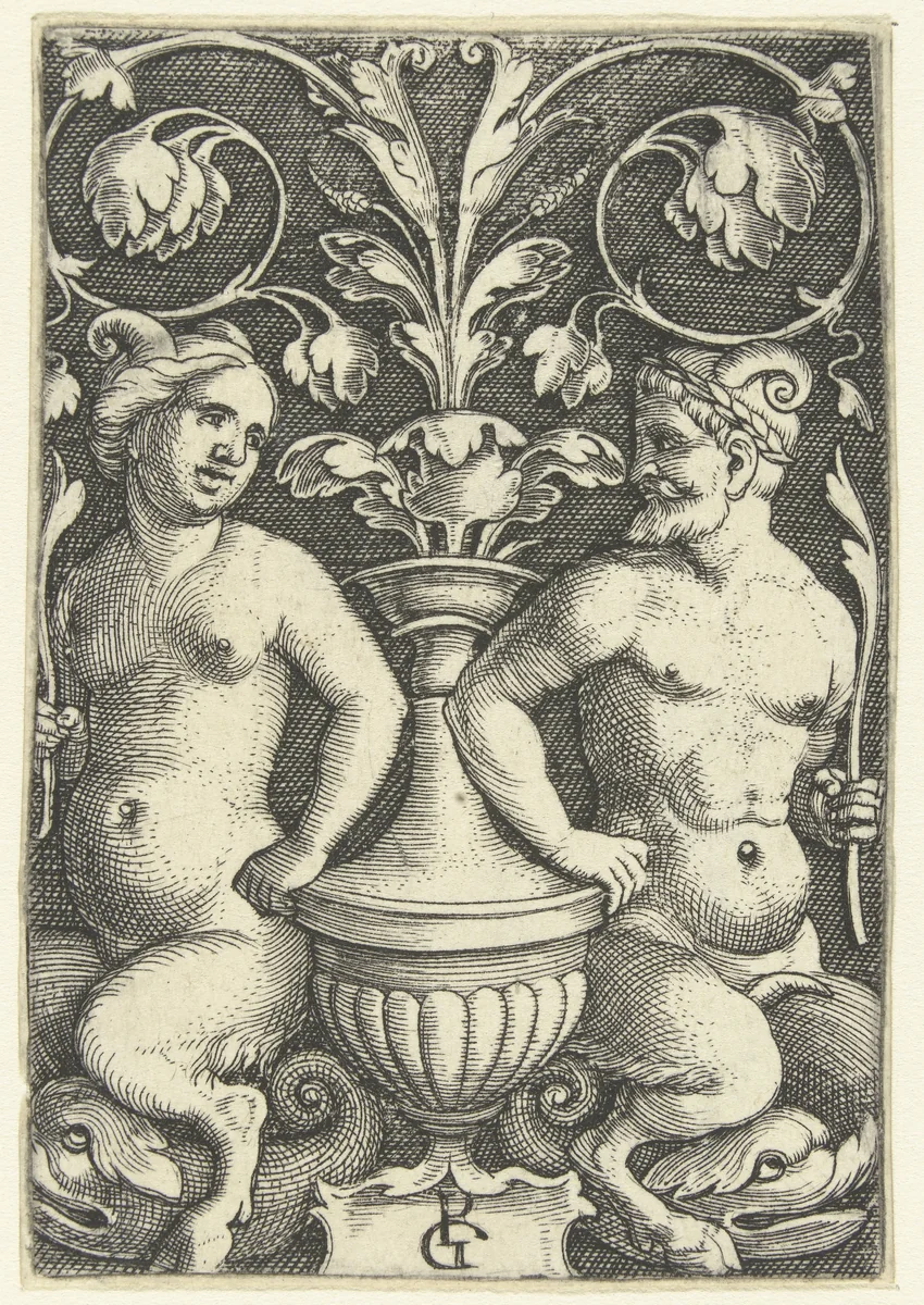 Vrouwelijke en mannelijke sater by Unknown, print, 1510-1550