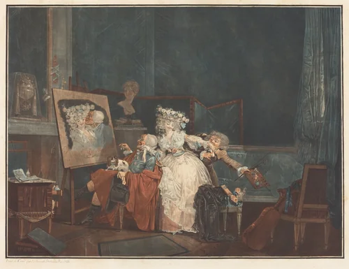 Les Deux Baisers (The Two Kisses) by Philibert Louis Debucourt, print, 1786