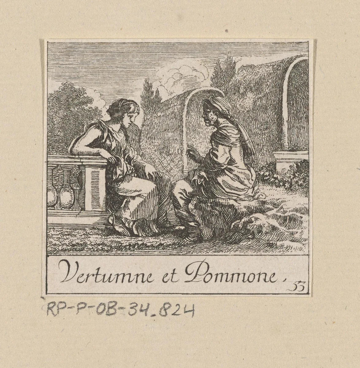 Vertumnus en Pomona by anonymous, print, 1620-1664