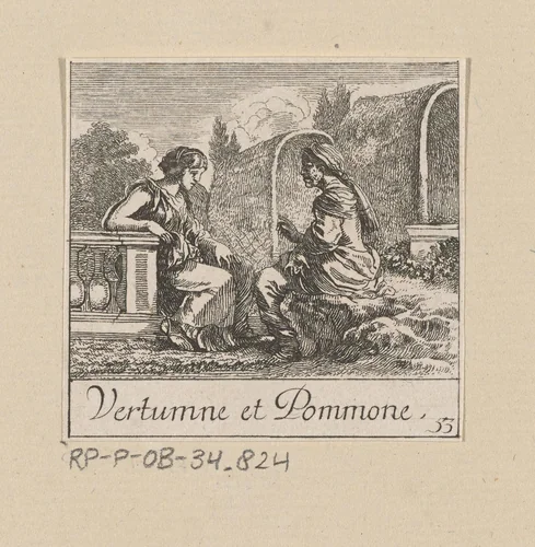 Vertumnus en Pomona by anonymous, print, 1620-1664
