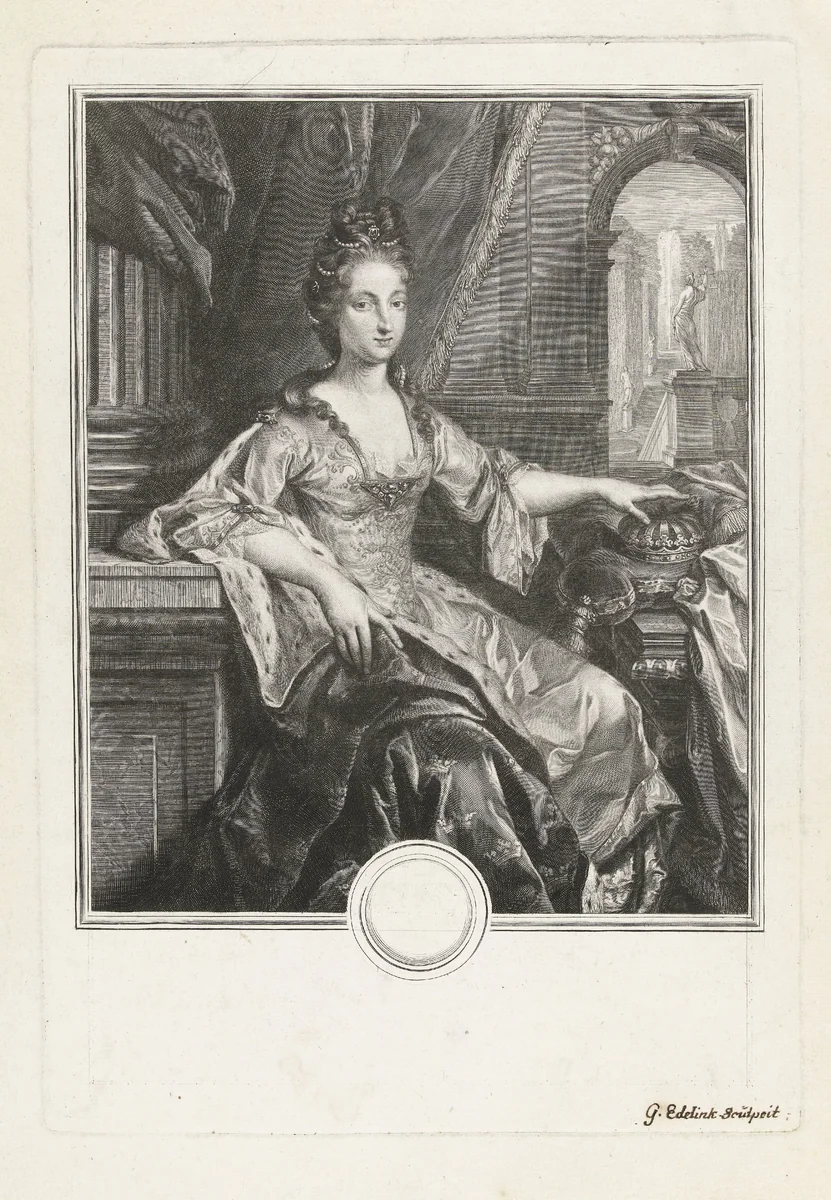 Portret van Ulrika Eleonora van Denemarken by Gerard Edelinck, print, 1652-1707