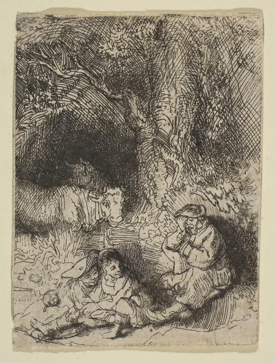 The Sleeping Herdsman by Rembrandt van Rijn, print, 1639-1649