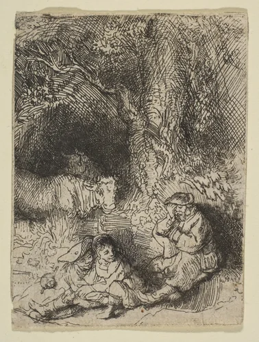 The Sleeping Herdsman by Rembrandt van Rijn, print, 1639-1649