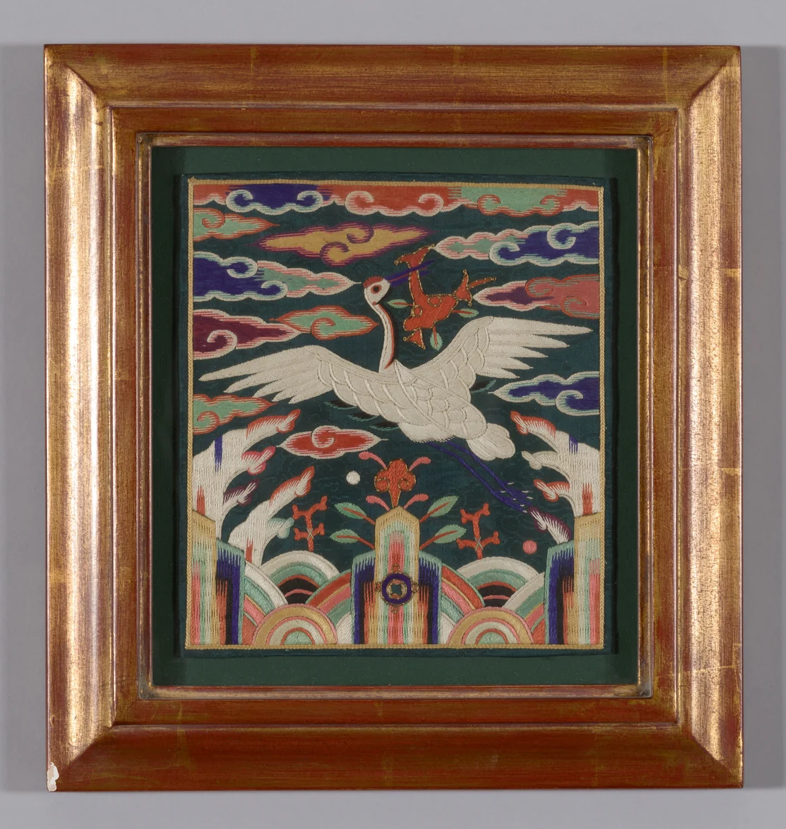 Rank Badge for a Mid-level Government Official (known as "Hyumpae" meaning front and back) by Korea, textile, 1801-1900