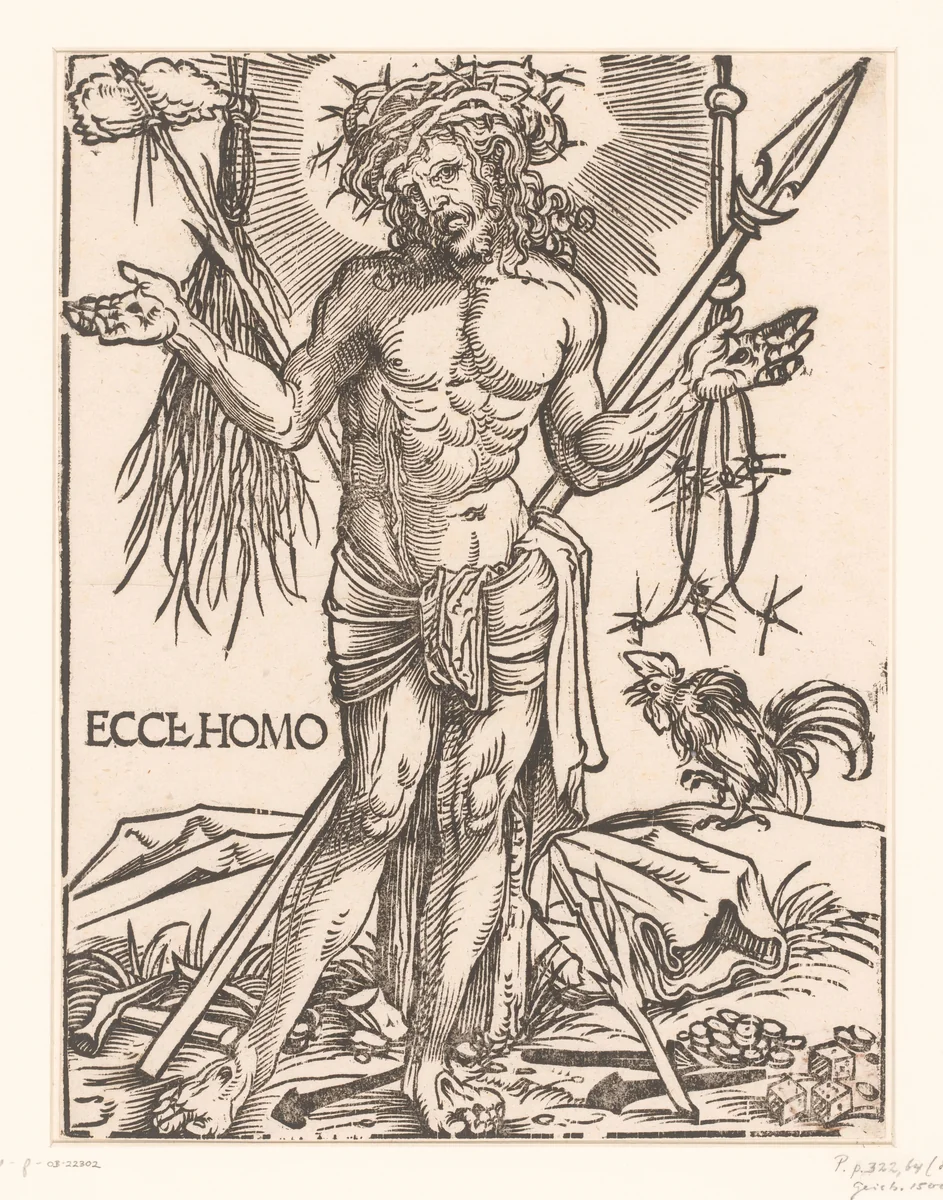 Christus als Man van Smarten, staande voor het kruis by anonymous, print, 1522