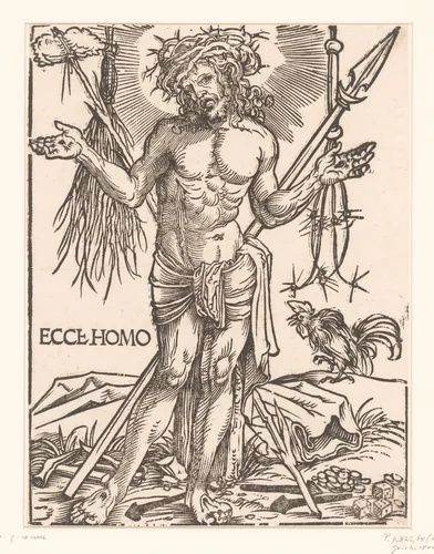 Christus als Man van Smarten, staande voor het kruis by anonymous, print, 1522