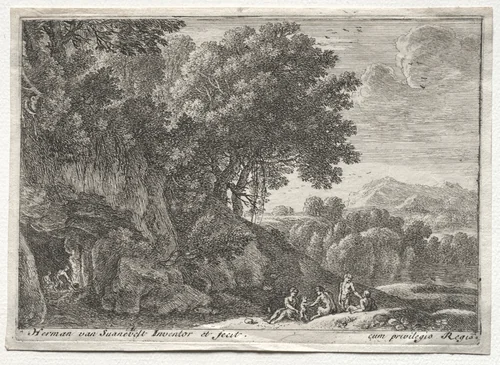 Landscape with Satyrs by Herman van Swanevelt, print, 1623-1655