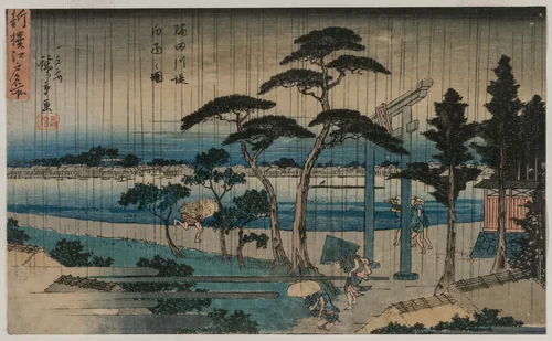 Picture of Light Rain on the Embankment of the Sumida River, from the series A New Selection of Famous Places in Edo by Utagawa Hiroshige (歌川広重), print, 1835-1845