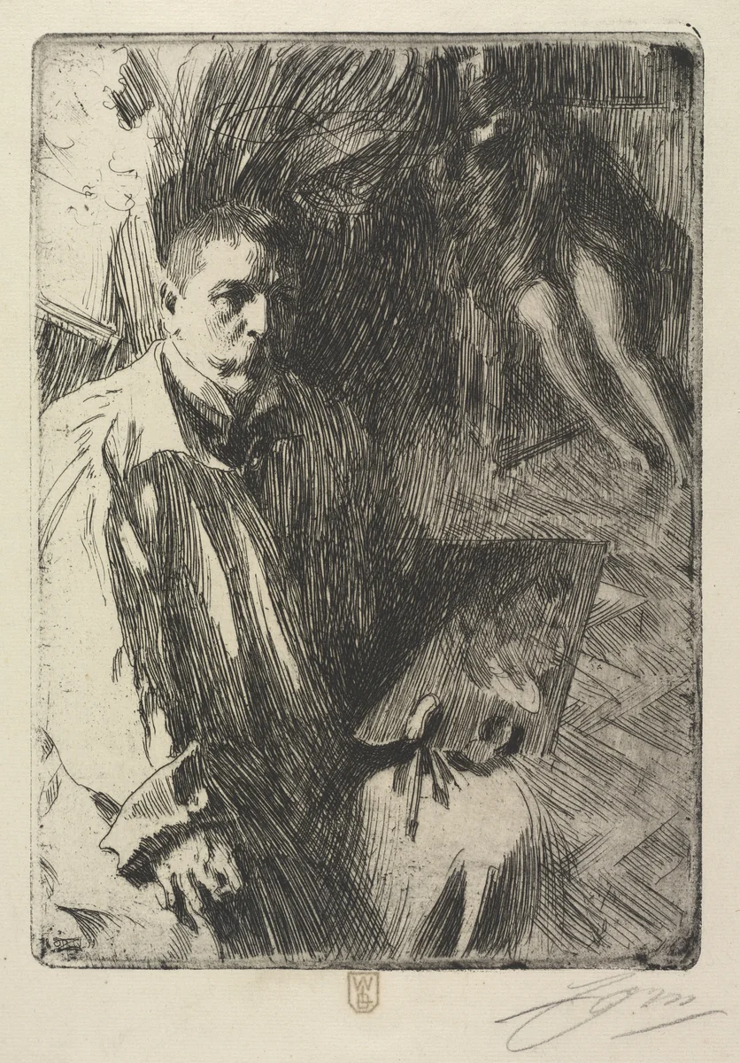 Portrait of the Artist and His Model by Anders Zorn, print, 1899