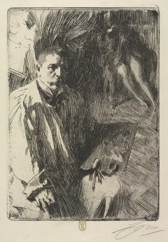 Portrait of the Artist and His Model by Anders Zorn, print, 1899