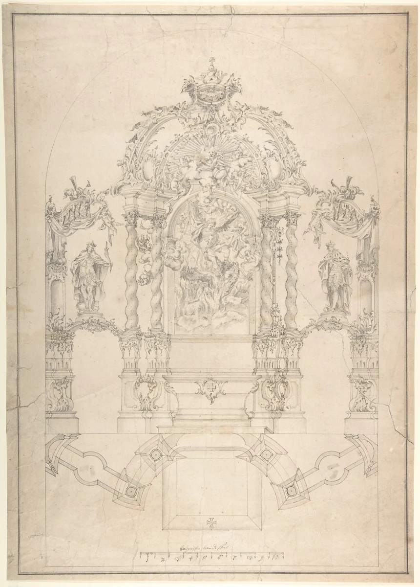Design for an Alter with Saint Michael and the Dragon by Johann Baptist Modler, drawing, 1715-1774