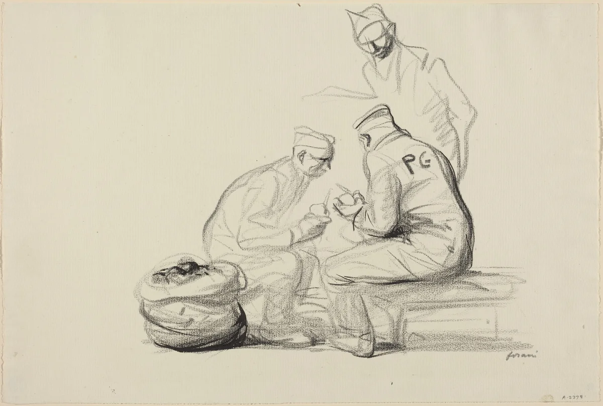 Poilu and German Prisoners by Jean-Louis Forain, drawing, 1914-1919