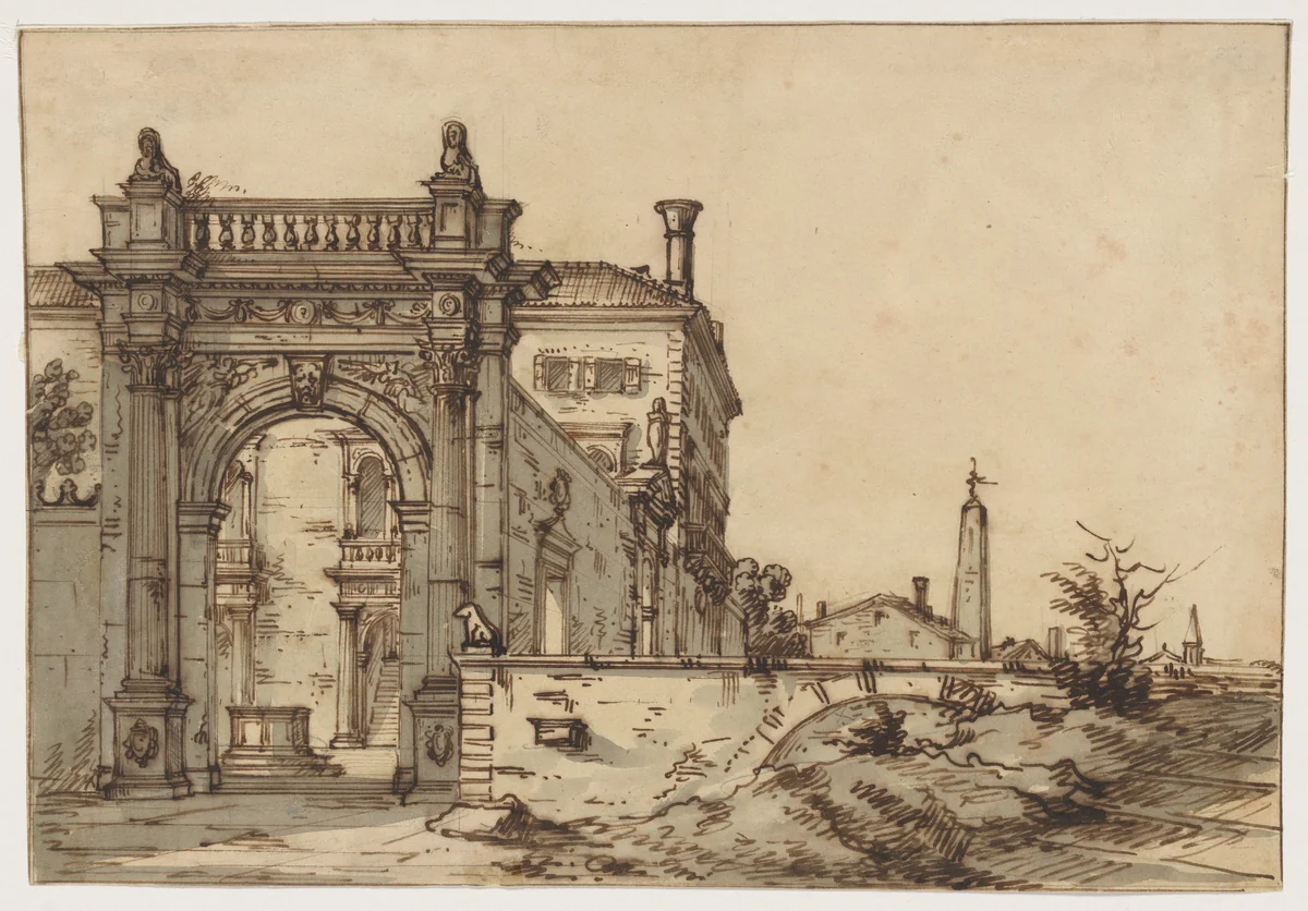 A Venetian Villa by Bernardo Bellotto, drawing, 1738-1783