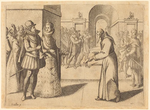 A Capucin bringing thanks of the King of Bavaria by Jacques Callot, print, 1612