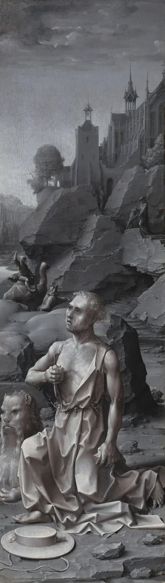 Saint Jerome Penitent [right panel] by Jan Gossaert, painting, 1509-1512