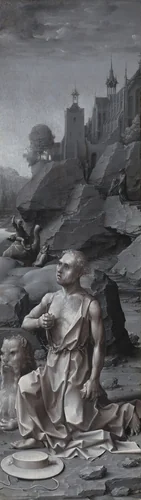 Saint Jerome Penitent [right panel] by Jan Gossaert, painting, 1509-1512