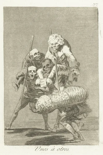 De een tegen de ander by Francisco de Goya, print, 1797-1799