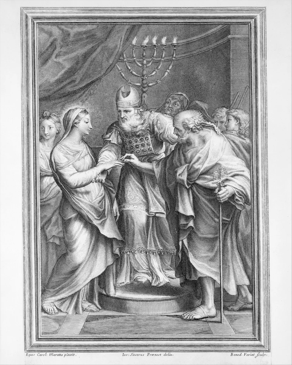 Marriage of the Virgin by Benoit Farjat, print, 1645-1724