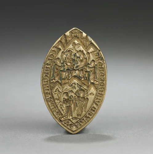 Almond-Shaped Seal: Coronation of the Virgin with a Kneeling Monk by Unknown, sculpture, 1300-1399