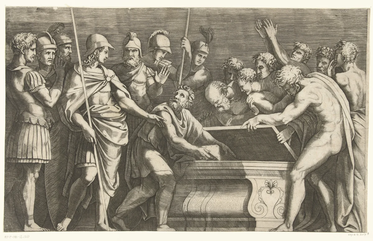 Alexander de Grote laat de werken van Homerus veilig opbergen by anonymous, print, 1515-1575