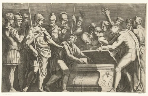 Alexander de Grote laat de werken van Homerus veilig opbergen by anonymous, print, 1515-1575