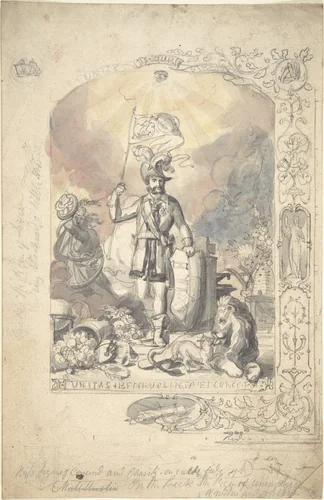 Design for the Ancient Order of Foresters: "Unity, Benevolence and Concord" by anonymous, drawing, 1800-1900