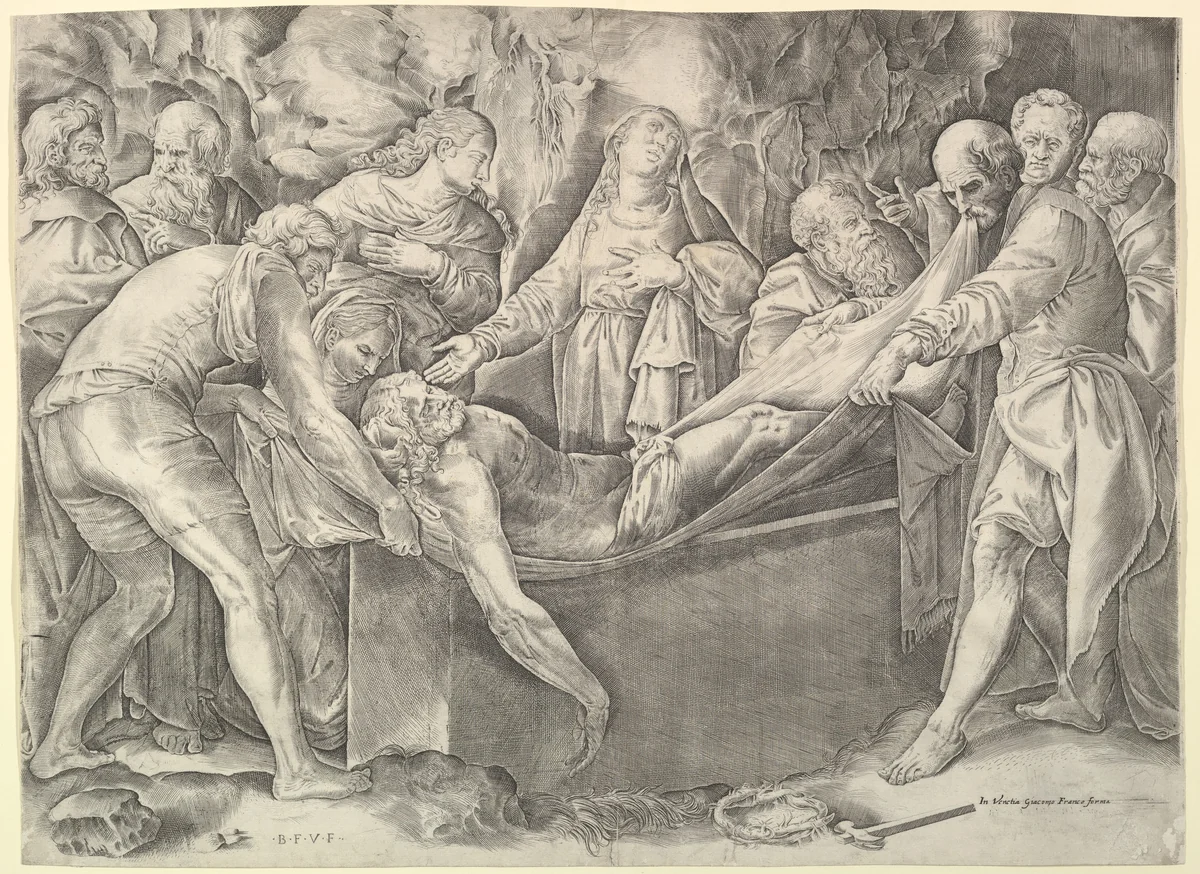 The Entombment by Battista Franco, print, 1547-1566
