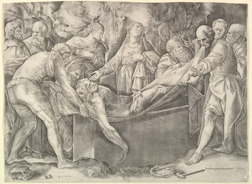 The Entombment by Battista Franco, print, 1547-1566