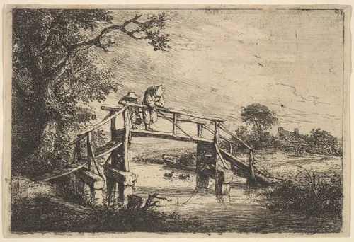 Two Anglers on a Bridge by Adriaen van Ostade, print, 1647