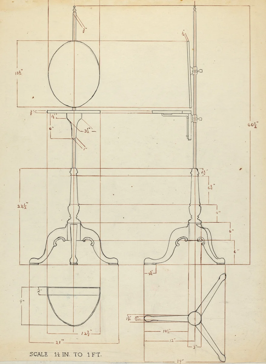 Pole Screen and Candlestand by Elizabeth Curtis, index of american design, 1935-1942