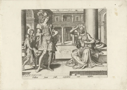 Absalom spreekt de jammerende Tamar toe by Philips Galle, print, 1559