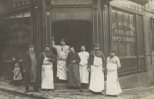 Buvette, A. Charpentier, Boucherie triperie tablier, Café vins bière, Tripes renommées, Ed Mage, photographe, Plaque Guilleminot, Montrouge by Unidentified Photographer, photograph, 1907