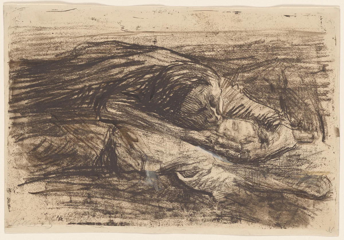 Mother and Dead Son (Mutter und toter Sohn), state II/IV. Rejected version of Battlefield (Schlachtfeld) plate 6 from Peasants’ War by Käthe Kollwitz, print, 1903