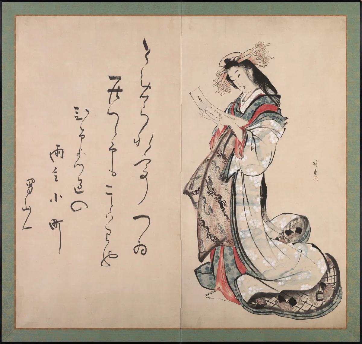 Courtesan Reading a Letter by Teisai Hokuba (蹄斎北馬), painting, 1800-1823