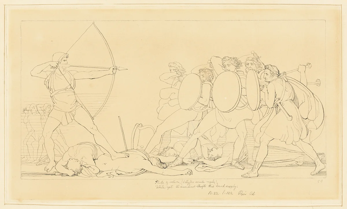 Ulysses Killing the Suitors by John Flaxman, drawing, 1775-1826