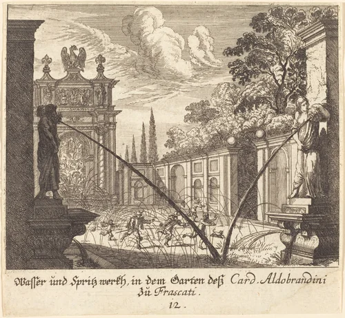 Gardens of Cardinal Aldobrandini, Frascati by Melchior Küsel; Johann Wilhelm Baur, print, 1681
