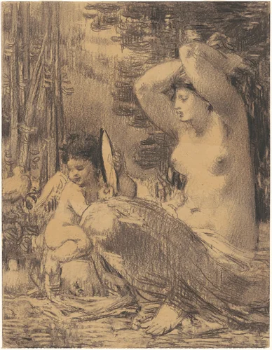 Nude with Cherub Holding a Mirror by William Perkins Babcock, drawing, 1860-1879