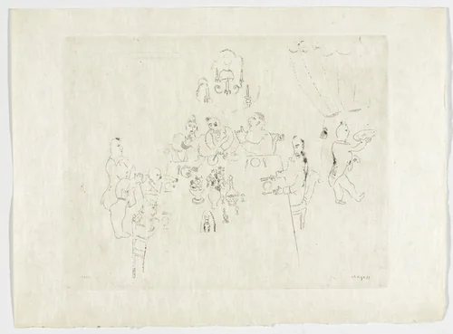 Meal at Manilov's House (Repas chez Manilov), plate X (supplementary suite) from Les Âmes mortes by Marc Chagall, illustrated book, 1923